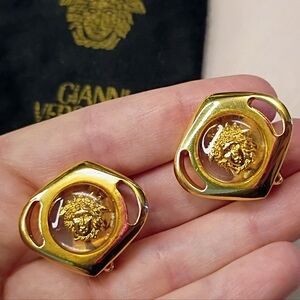 Gianni Versace Vintage Medusa 24k Gold-Plated And Glass Clip-on Earrings
